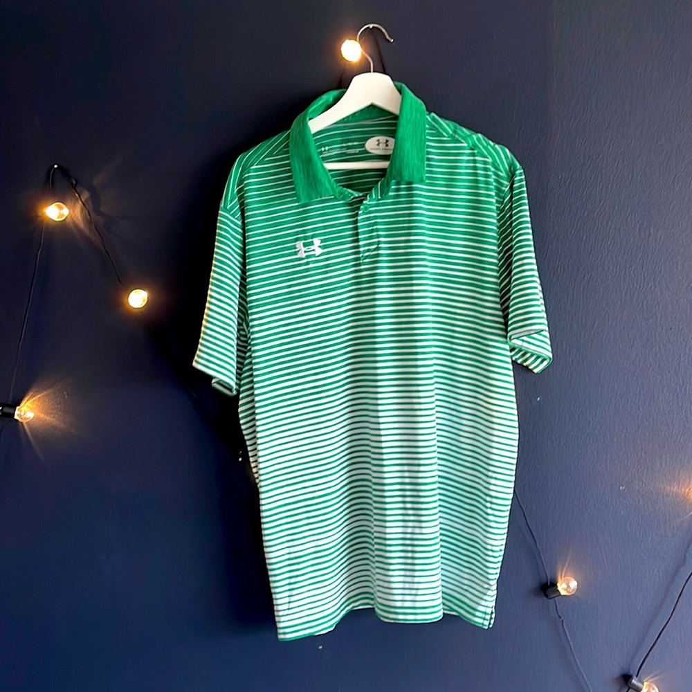 Under Armour Green Stripped Polo
